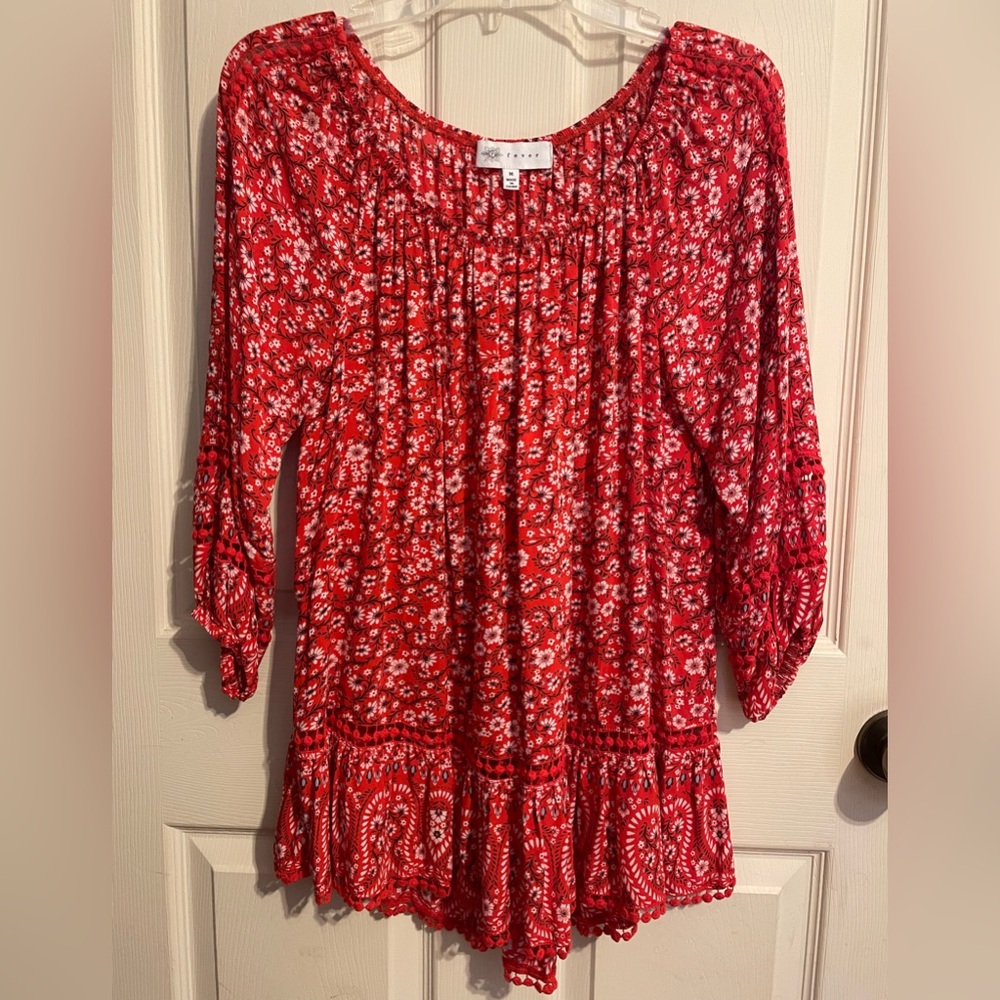 Fever Red Floral Blouse